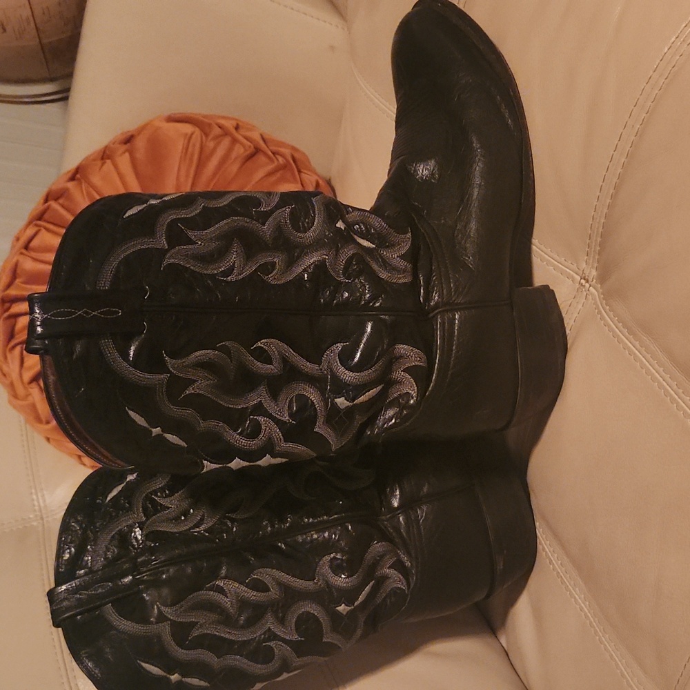 Tony Lama Black Leather Cowboy Boots